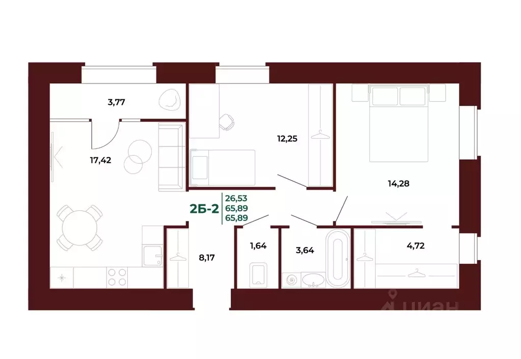 2-к кв. Пензенская область, Пенза Арбери жилой комплекс (68.89 м) - Фото 1