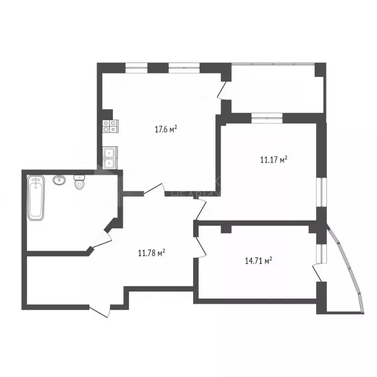 2-к кв. Тюменская область, Тюмень ул. Федюнинского, 64 (70.3 м) - Фото 2