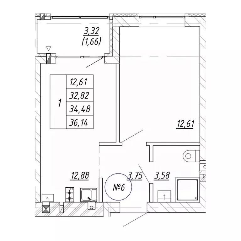 1-к кв. Калининградская область, Зеленоградск  (36.14 м) - Фото 1