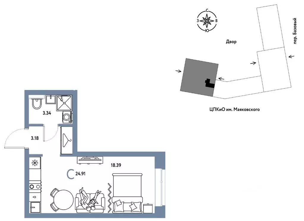 Студия Свердловская область, Екатеринбург пер. Базовый, 10 (24.91 м) - Фото 1