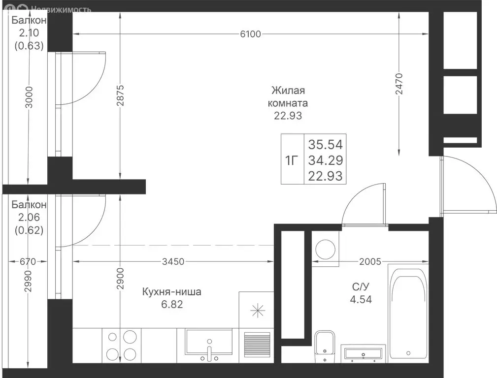 1-комнатная квартира: Казань, ЖК Мой Ритм (35.54 м) - Фото 1