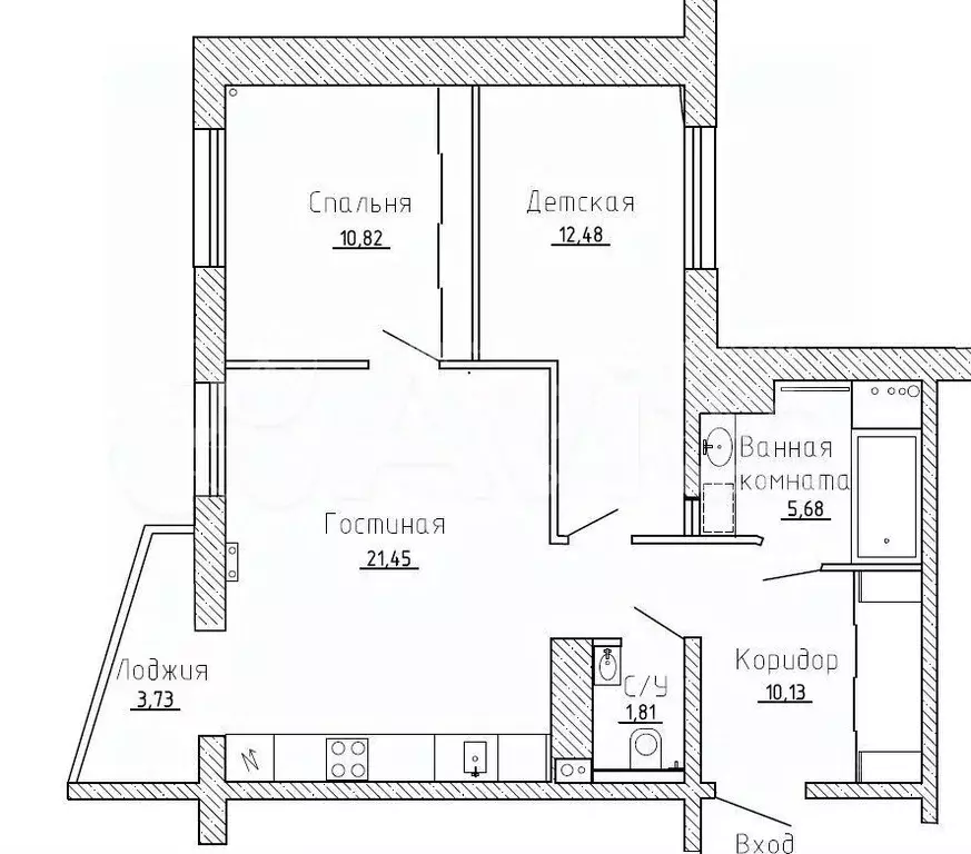 3-к кв. Кемеровская область, Кемерово просп. Притомский, 9 (62.2 м) - Фото 2