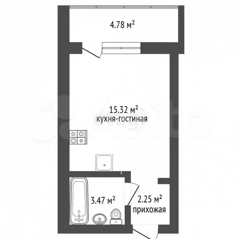 Квартира-студия, 25 м, 12/19 эт. - Фото 0