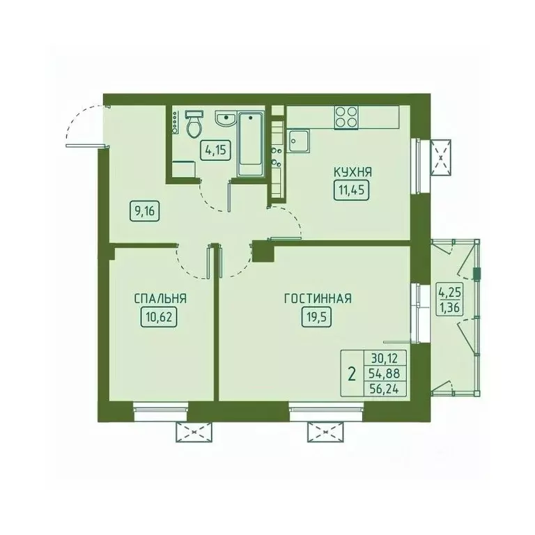 2-к кв. Красноярский край, Красноярск Свободный просп. (56.24 м) - Фото 1