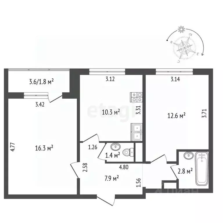2-к кв. Московская область, Люберцы ул. Рождественская, 6 (50.5 м) - Фото 1