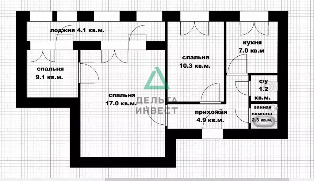 3-к кв. Башкортостан, Уфа Российская ул., 17/3 (52.1 м) - Фото 2