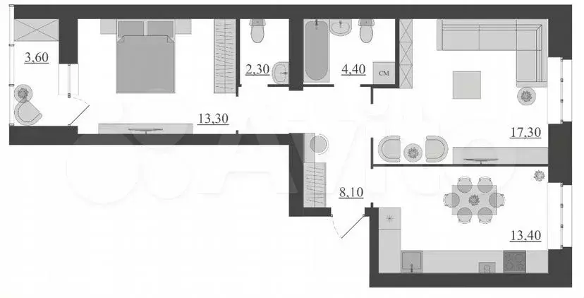 2-к. квартира, 62,5 м, 2/6 эт. - Фото 1