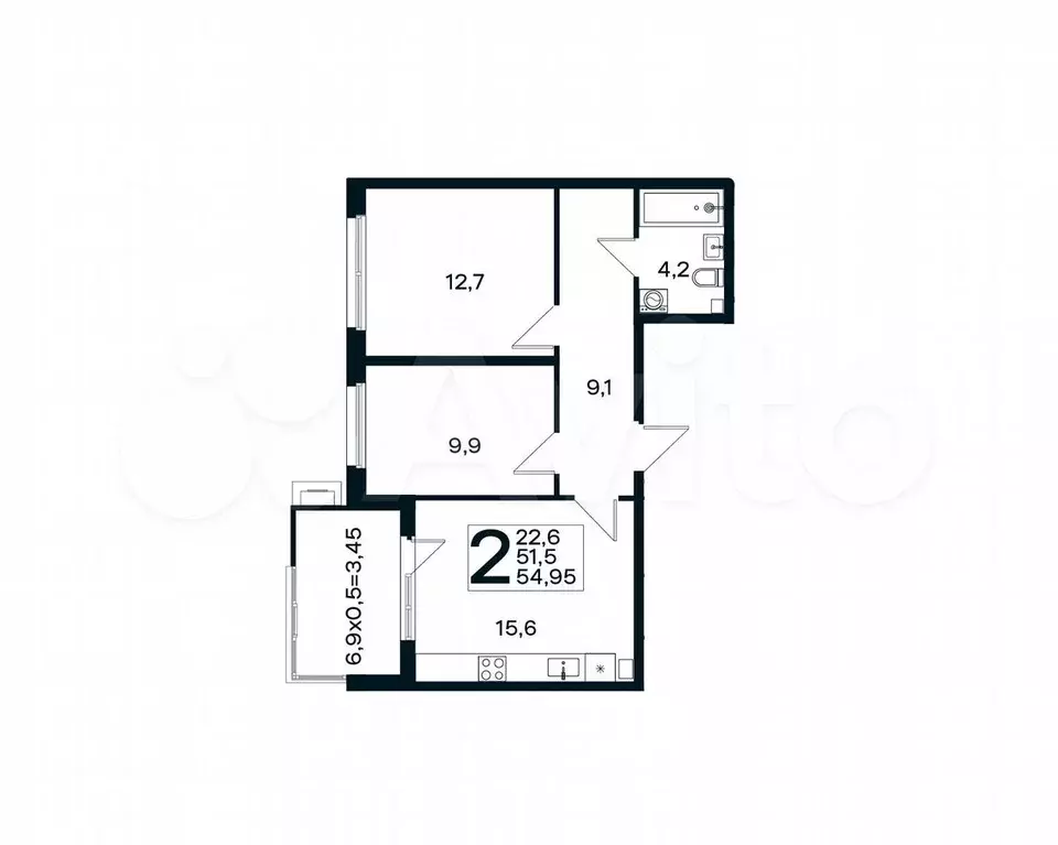 2-к. квартира, 55 м, 1/4 эт. - Фото 1