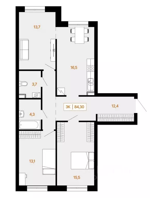 3-к кв. Ханты-Мансийский АО, Ханты-Мансийск Самаровская ул., 2А (84.3 ... - Фото 0