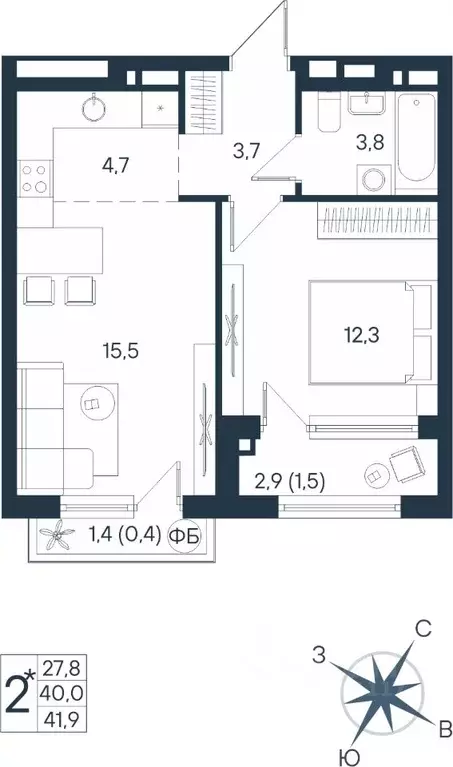 2-к кв. Пермский край, Пермь ул. Космонавта Беляева, 17 (41.9 м) - Фото 0