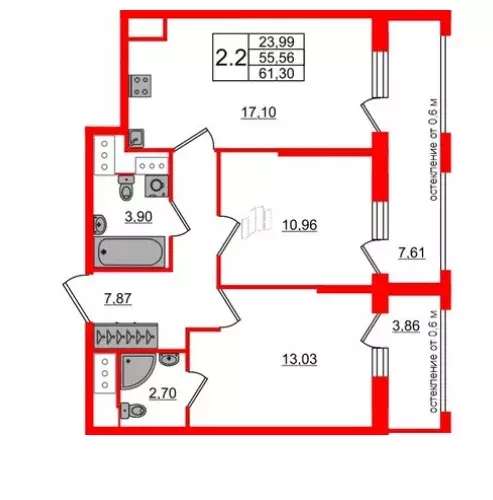 Продаётся 2-к квартира, 55.56 м - Фото 0