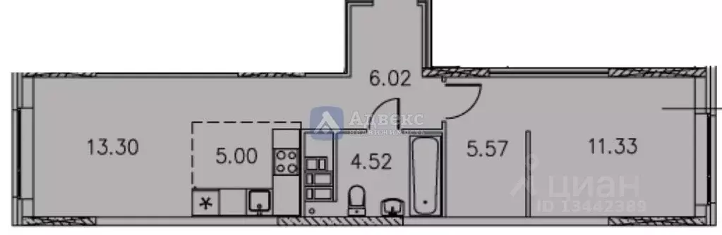 1-к кв. Тюменская область, Тюмень ул. Новоселов, 105 (46.0 м) - Фото 2