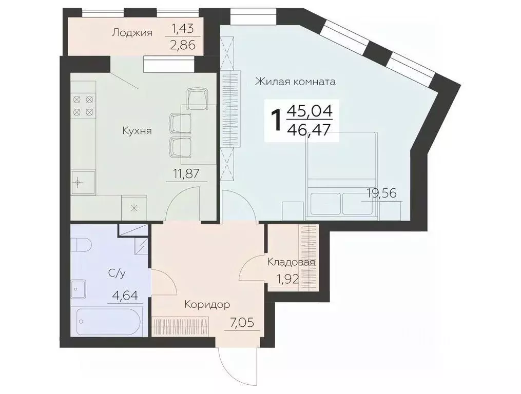 1-к кв. Воронежская область, Воронеж Ленинградская ул., 29Б (46.47 м) - Фото 0