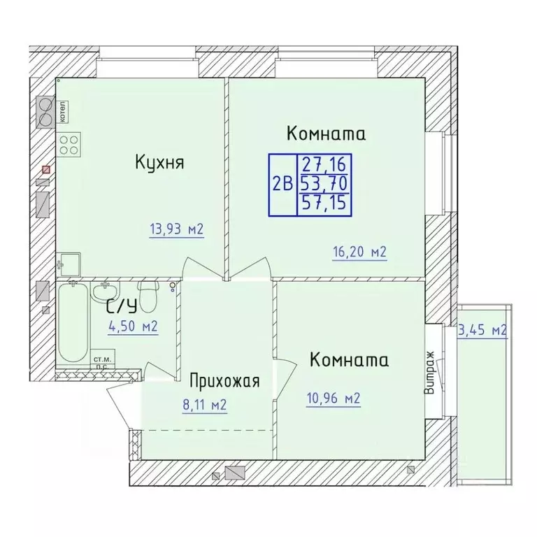 2-к кв. Ярославская область, Ярославль 1-й мкр,  (57.15 м) - Фото 0