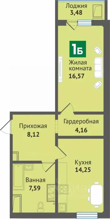 1-к кв. Чувашия, Чебоксары ул. Академика В.Н.Челомея, 12к1 (54.17 м) - Фото 1