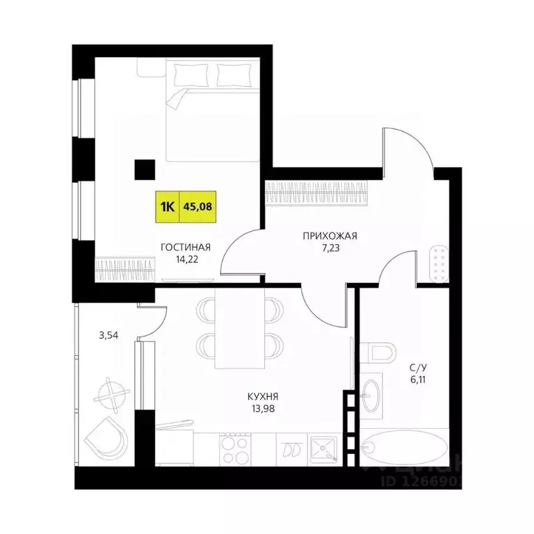 1-к кв. Дагестан, Дербент  (45.08 м) - Фото 1