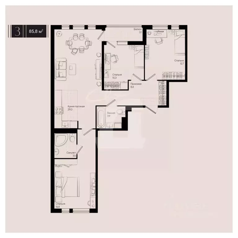 3-к кв. Краснодарский край, Краснодар ул. Им. Мурата Ахеджака, 20 ... - Фото 2