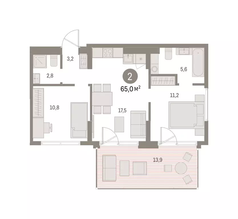 2-комнатная квартира: Екатеринбург, улица Гастелло, 18 (64.95 м) - Фото 1
