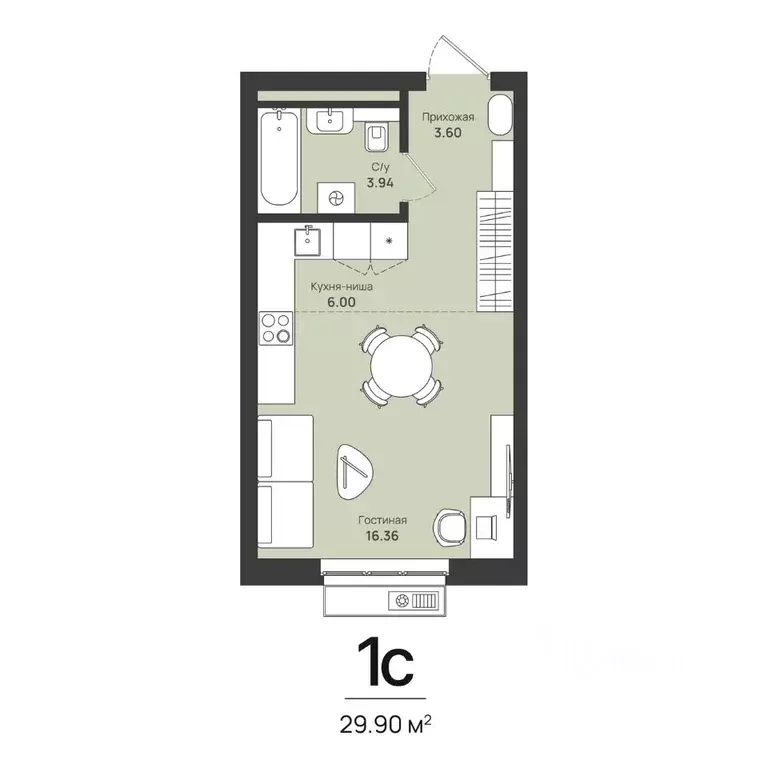 1-к кв. Пермский край, Пермь Уинская ул., 56 (29.9 м) - Фото 1