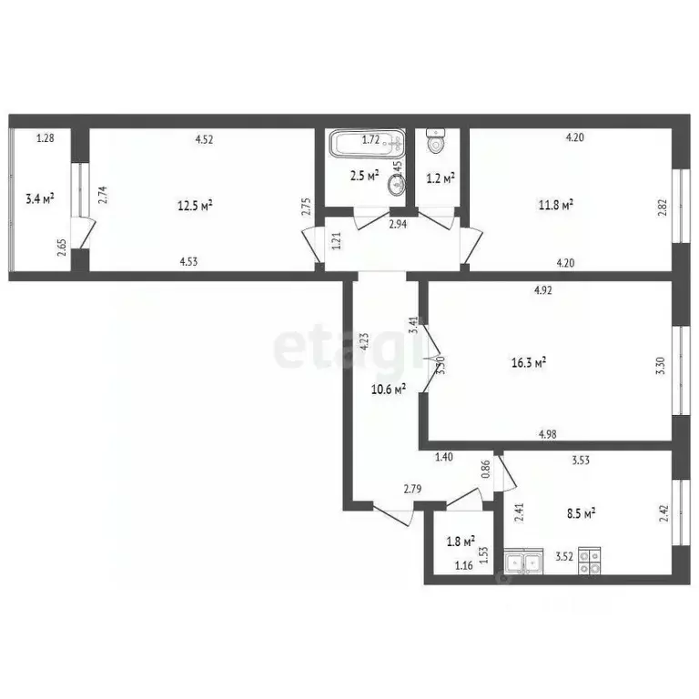 3-к кв. Башкортостан, Стерлитамак ул. Артема, 123 (65.2 м) - Фото 1