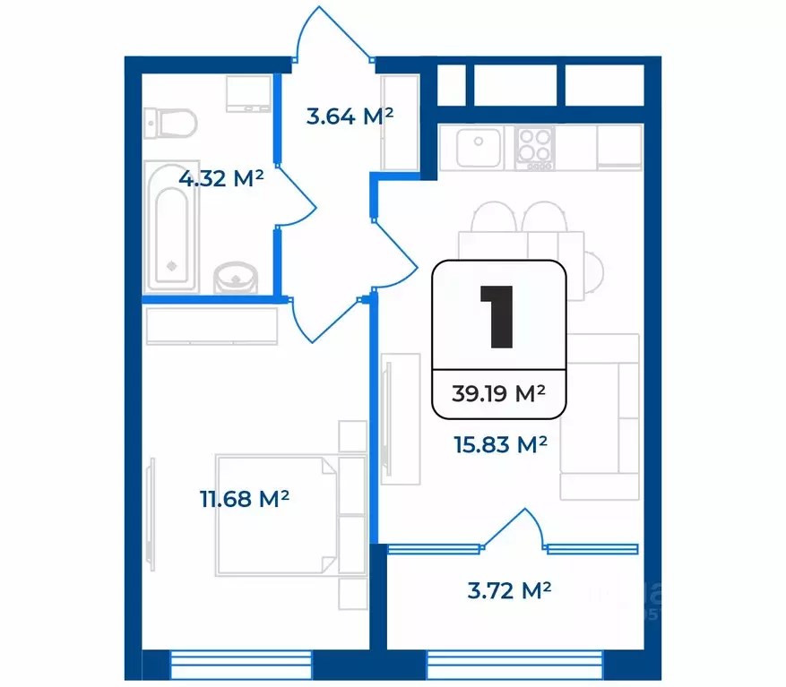 1-к кв. Рязанская область, Рязань Телецентр жилрайон,  (39.19 м) - Фото 1