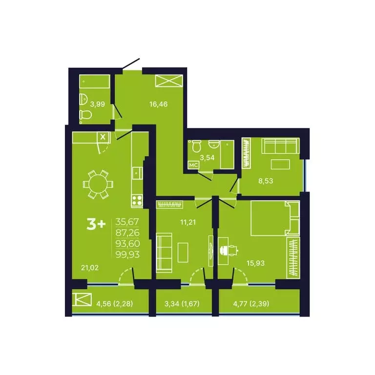 3-комнатная квартира: Уфа, улица Майора Доставалова, 7 (93.5 м) - Фото 1