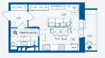 Квартира-студия, 32,8 м, 3/16 эт. - Фото 0
