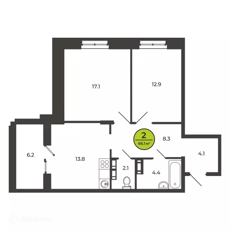Продаётся 2-к квартира, 66.1 м - Фото 1