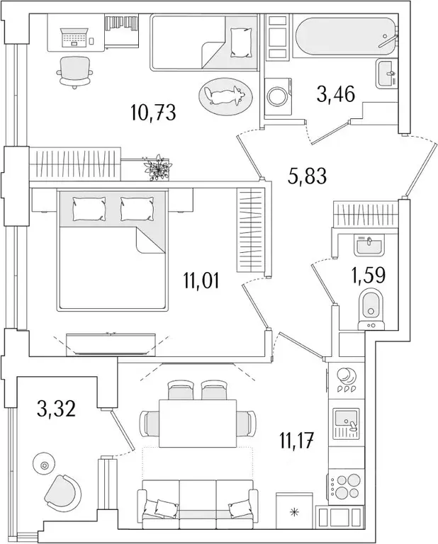 2-к кв. Санкт-Петербург ул. Фучика, 12к2Г1 (45.45 м) - Фото 0