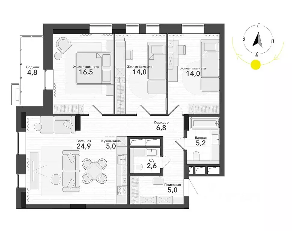 3-к кв. Новосибирская область, Новосибирск ул. Титова, с34 (98.8 м) - Фото 0