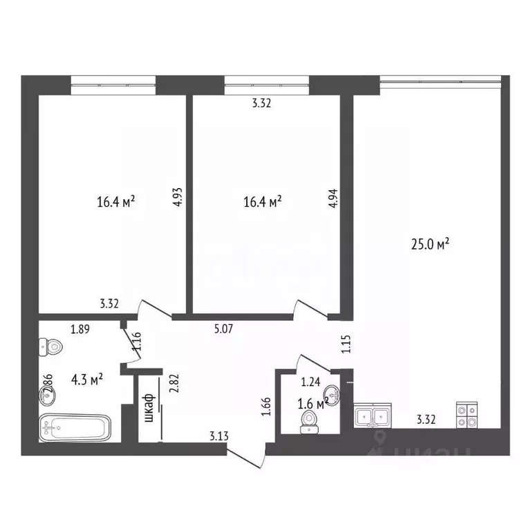 2-к кв. Тюменская область, Тюмень ул. Евгения Войнова, 7 (76.0 м) - Фото 1
