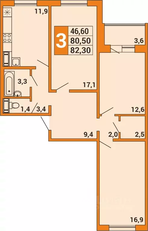 3-к кв. Башкортостан, Уфа ул. Орджоникидзе, 34 (81.6 м) - Фото 1