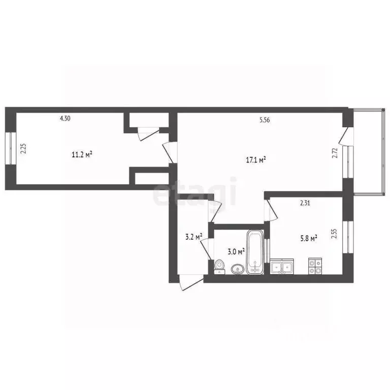 2-к кв. Ростовская область, Батайск ул. Луначарского, 166 (40.9 м) - Фото 2