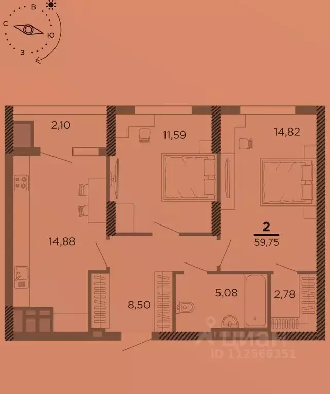 2-к кв. Рязанская область, Рязань Совхозная ул., 6 (59.75 м) - Фото 0