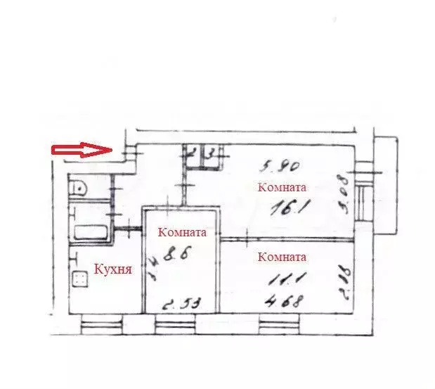 3-к. квартира, 51,8 м, 5/5 эт. - Фото 0