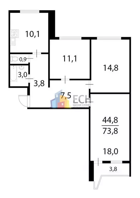 3-комнатная квартира: Москва, Новомарьинская улица, 13 (74.9 м) - Фото 2
