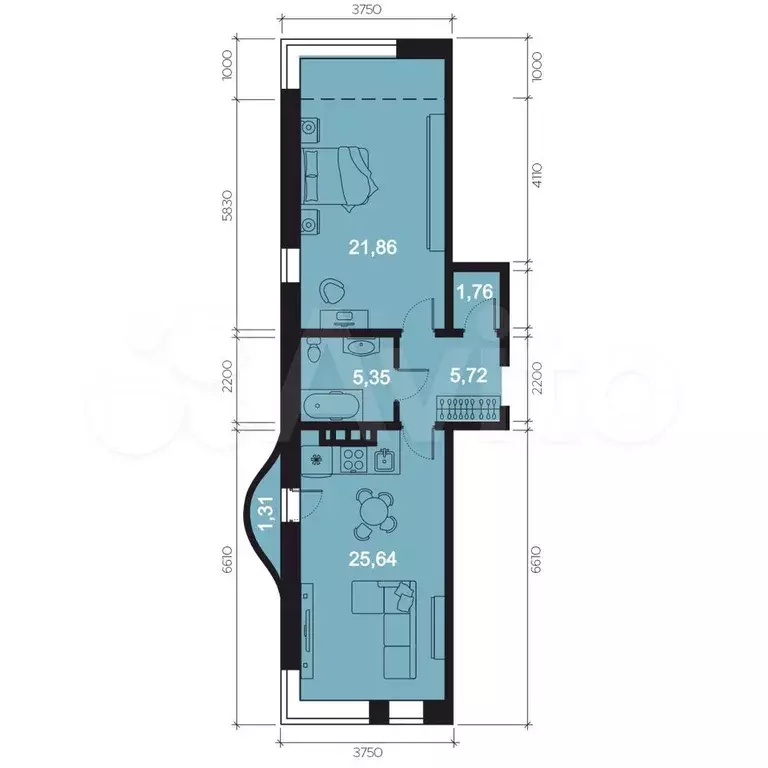 2-к. квартира, 65 м, 5/8 эт. - Фото 1