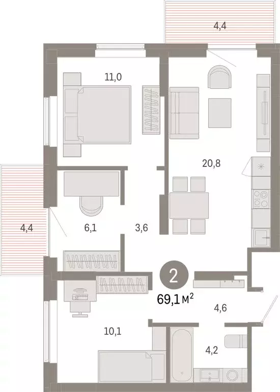 3-комнатная квартира: Омск, Кировский округ (69.09 м) - Фото 1