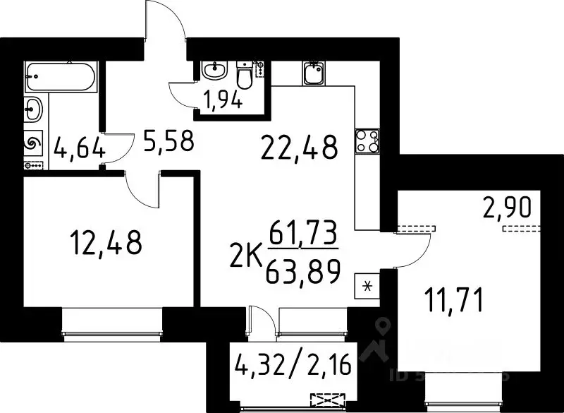 2-к кв. Томская область, Томск ул. Вершинина, 58к2 (63.89 м) - Фото 0