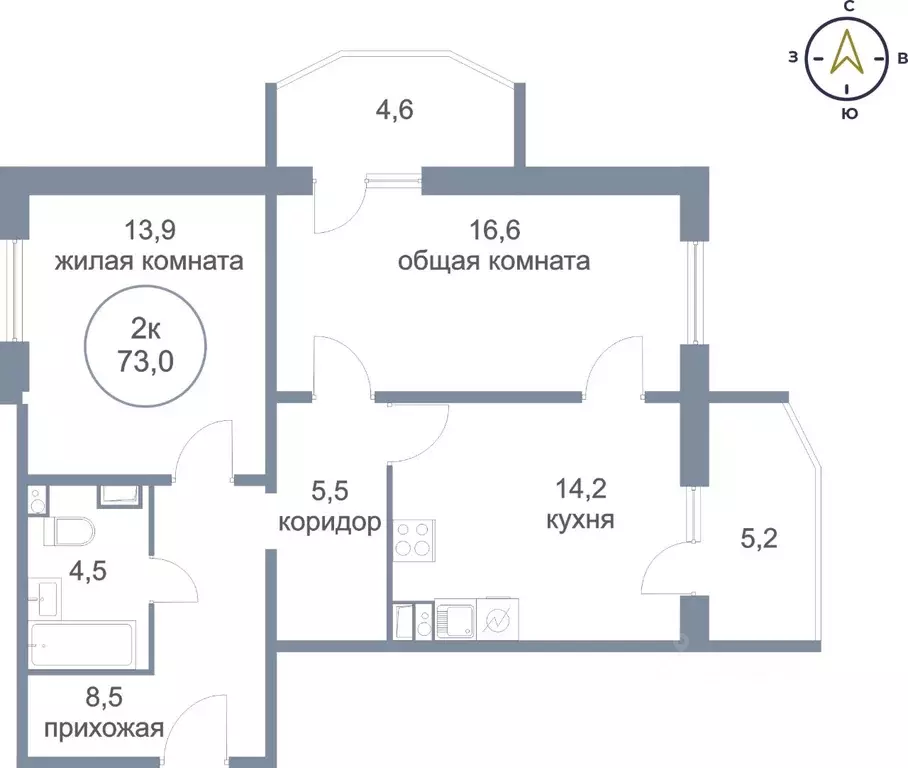 2-к кв. Ханты-Мансийский АО, Сургут тракт Югорский, 54/2 (73.0 м) - Фото 0