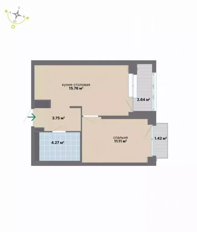 1-к кв. Свердловская область, Екатеринбург ул. Студенческая, 16 (38.95 ... - Фото 1