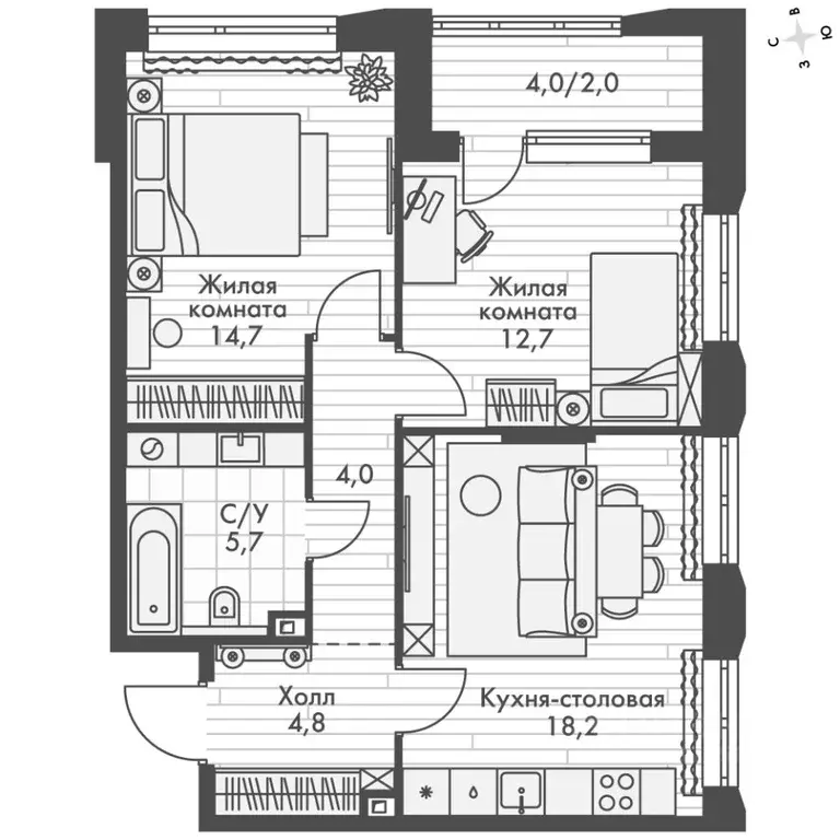 2-к кв. Нижегородская область, Нижний Новгород Черниговская ул. (62.1 ... - Фото 2