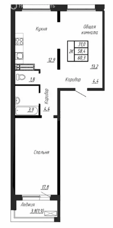 2-комнатная квартира: Тосненский район, посёлок Тельмана, Парковая ... - Фото 1