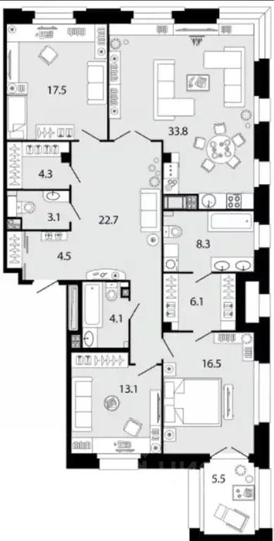 3-к кв. Санкт-Петербург Барочная ул., 6 (134.6 м) - Фото 1