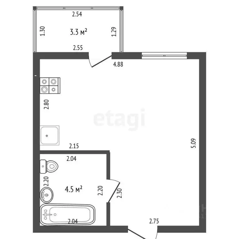 Студия Севастополь ул. Токарева, 18Г (24.5 м) - Фото 1