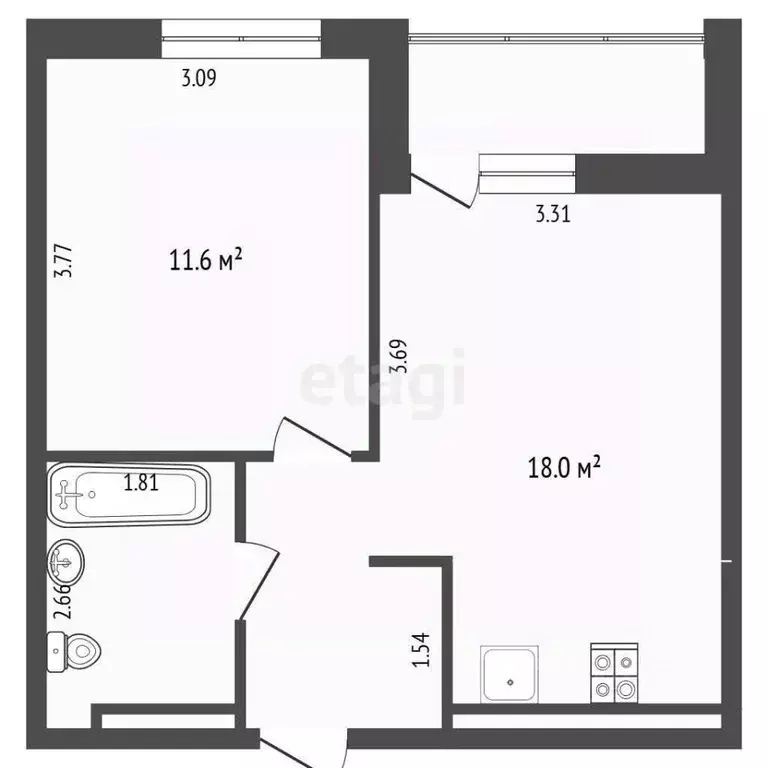 1-к кв. Тюменская область, Тюмень ул. Николая Глебова, 3 (36.2 м) - Фото 1