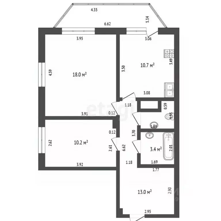 2-к кв. Чувашия, Чебоксары ул. Радужная, 14 (58.0 м) - Фото 2