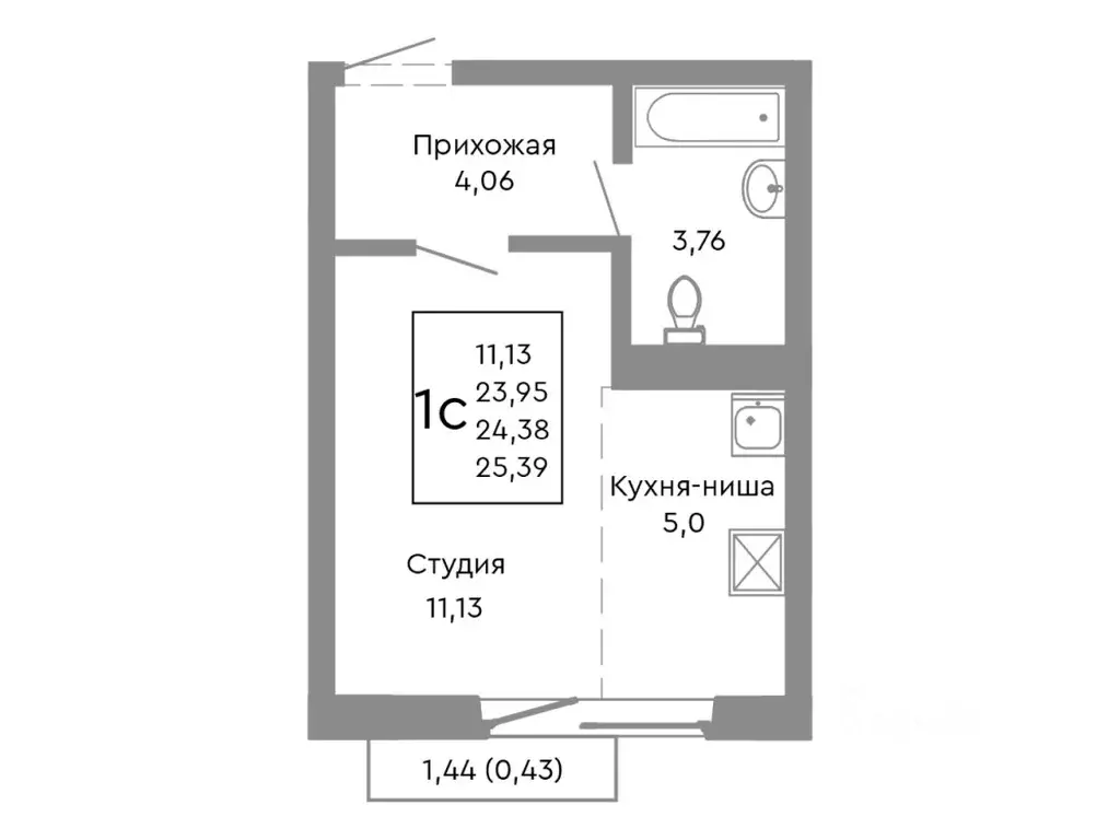 Студия Челябинская область, Челябинск Нефтебазовая ул., 1-13 (24.38 м) - Фото 1