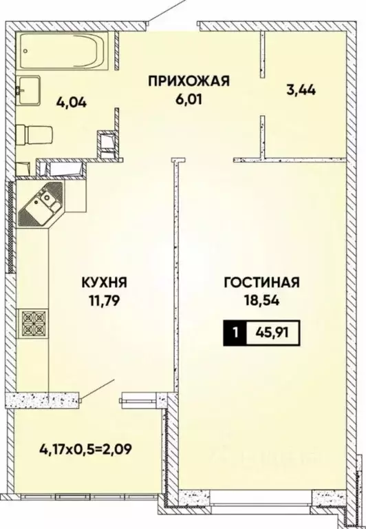 1-к кв. Краснодарский край, Краснодар ул. Имени Героя Георгия ... - Фото 0