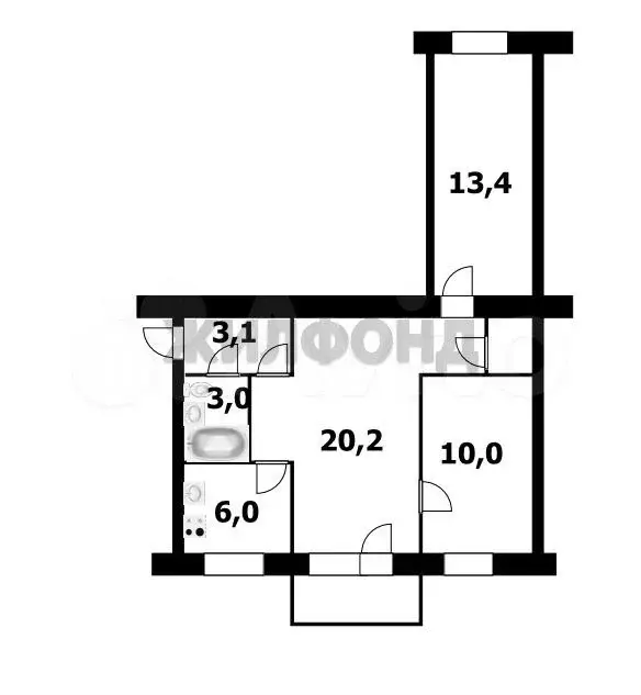 3-к. квартира, 56,8 м, 4/5 эт. - Фото 0